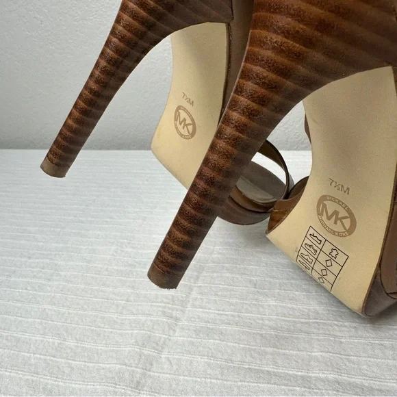 Michael Kors Brown Leather Strappy Stiletto Heels gold hardware - Picture 15 of 16